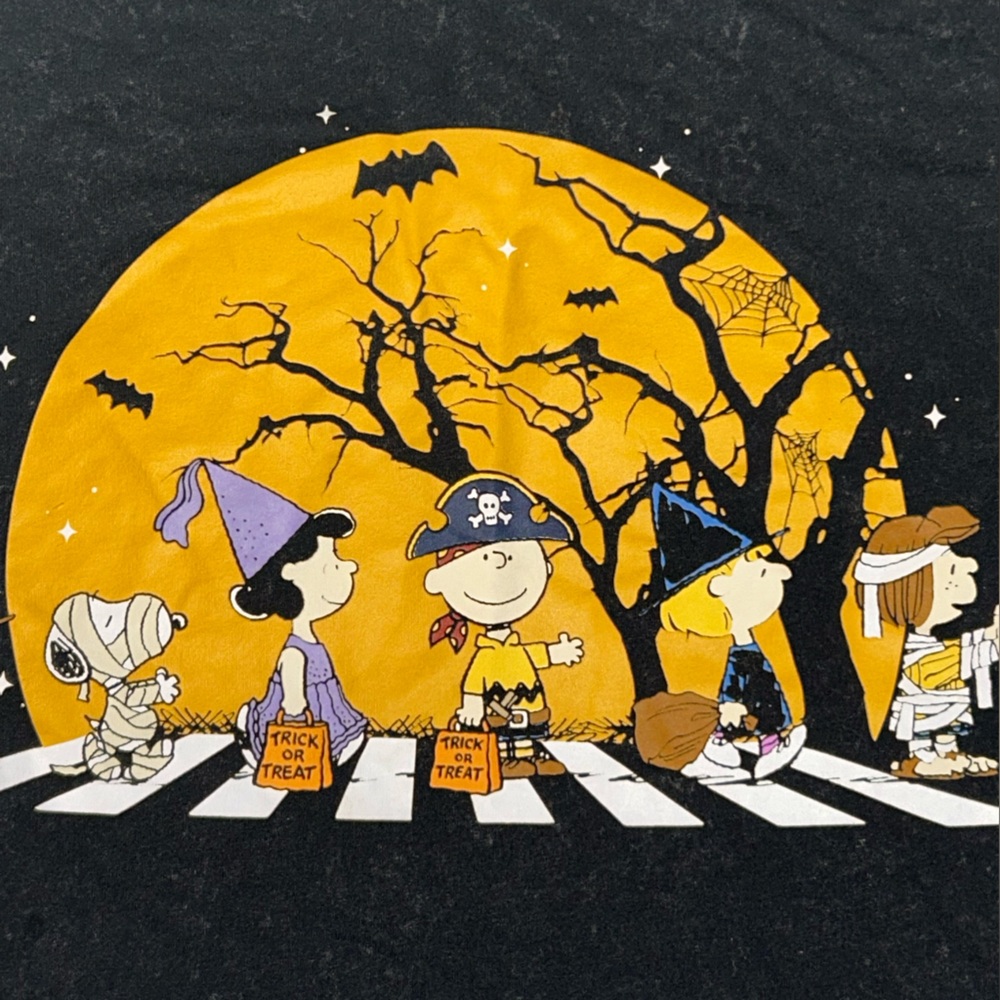 Peanuts Unisex Short Sleeve Black Tee with Halloween Design Size XL - Picture 2 of 6